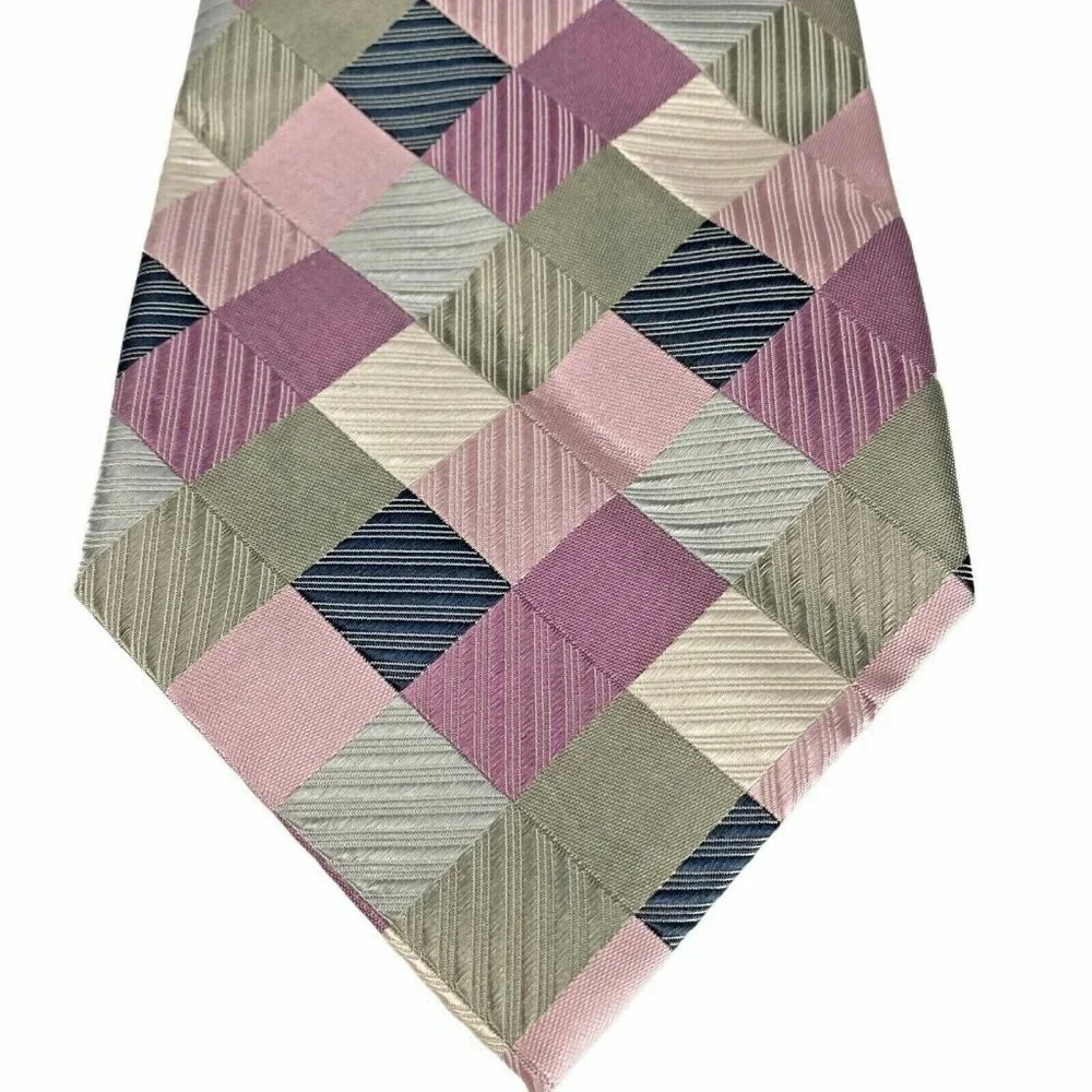 Geoffrey Beene Silver Pink‎ Purple Square Silk Tie
